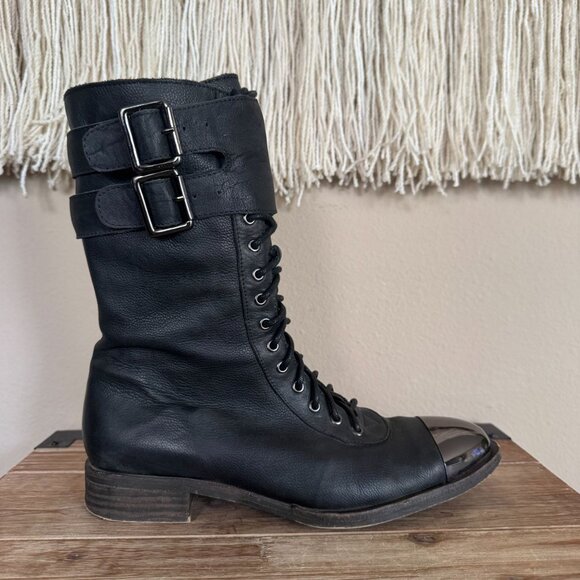 Jeffrey Campbell X Free People Vega Black Metal Toe Cap Flat Combat Boot Size 8 - Picture 8 of 16